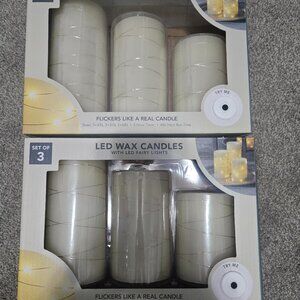 2 Sets of 3 LED Wax Candles with LED Fairy Lights
